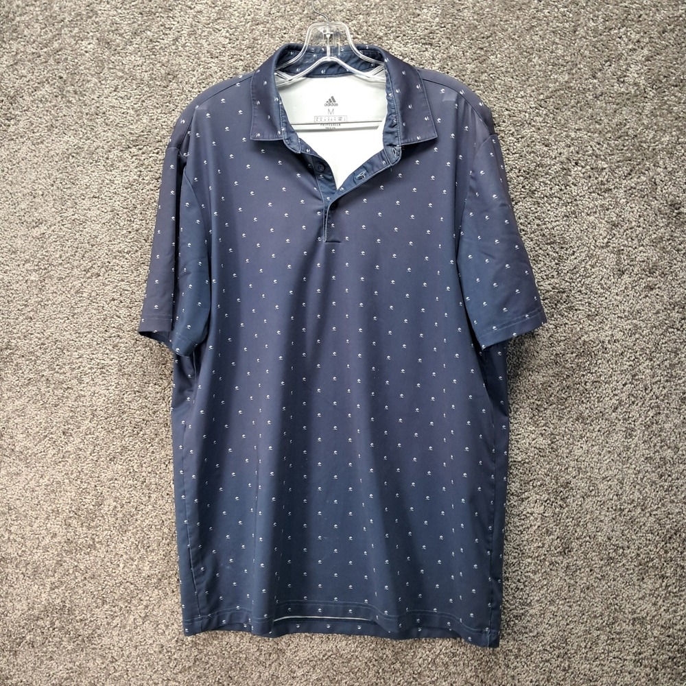 Adidas Mens Primegreen Palm Tree Print Golf Polo Shirt Navy Blue Size M